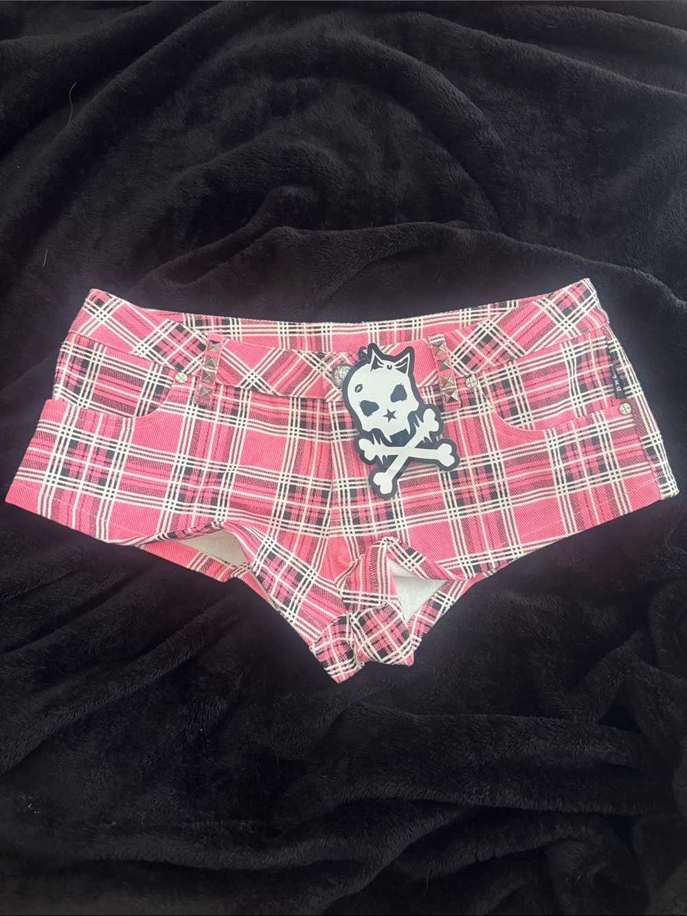 Studded Plaid Cutoff Short
